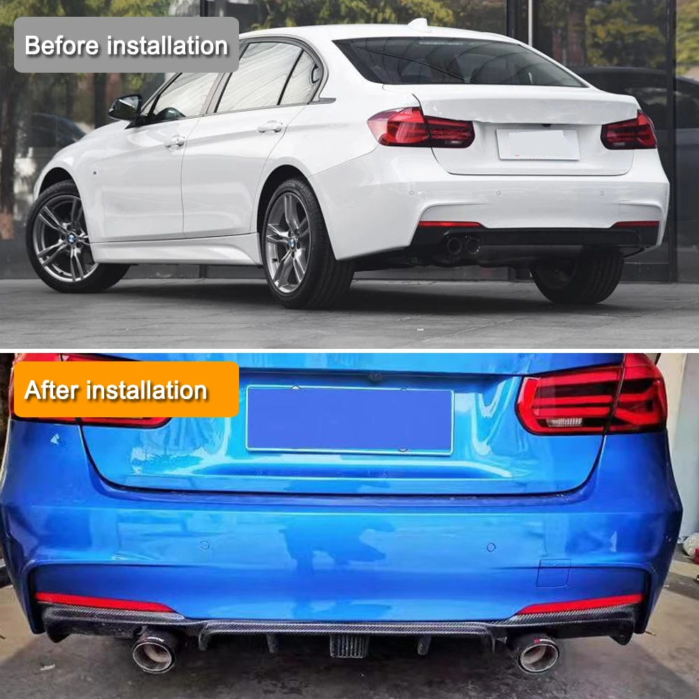 ناشر خلفي من ألياف الكربون مع مصباح ليد ، مصد عادم بمنفذ ، واقي شفاه ، سلسلة بي ام دبليو 3 ، F30 ، F35 ، M Sport ،--! ، FRP #3