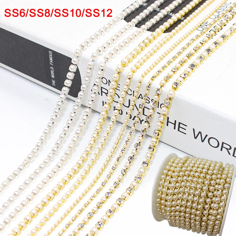 Gitter New Arrivals 10yards/roll ABS Pearl Chain 2mm-4mm Gold/Silver Base Cup Pearl Chain Apparel Sewing diy Beauty Accessories