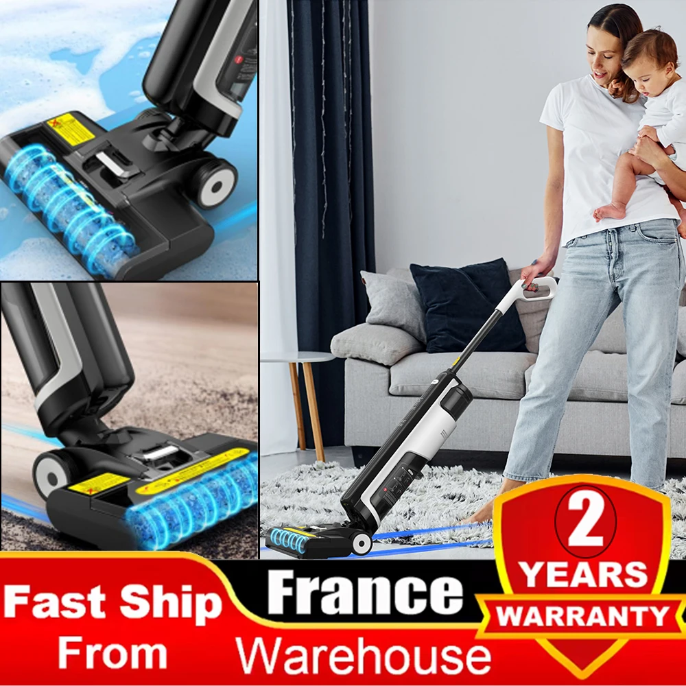 Redkey W12SE Aspirateur-balai portatif de nettoyage avec nettoyage humide et sec, aspiration de 55 000 Pa, alimenté par batterie, nettoyage automatique en un clic