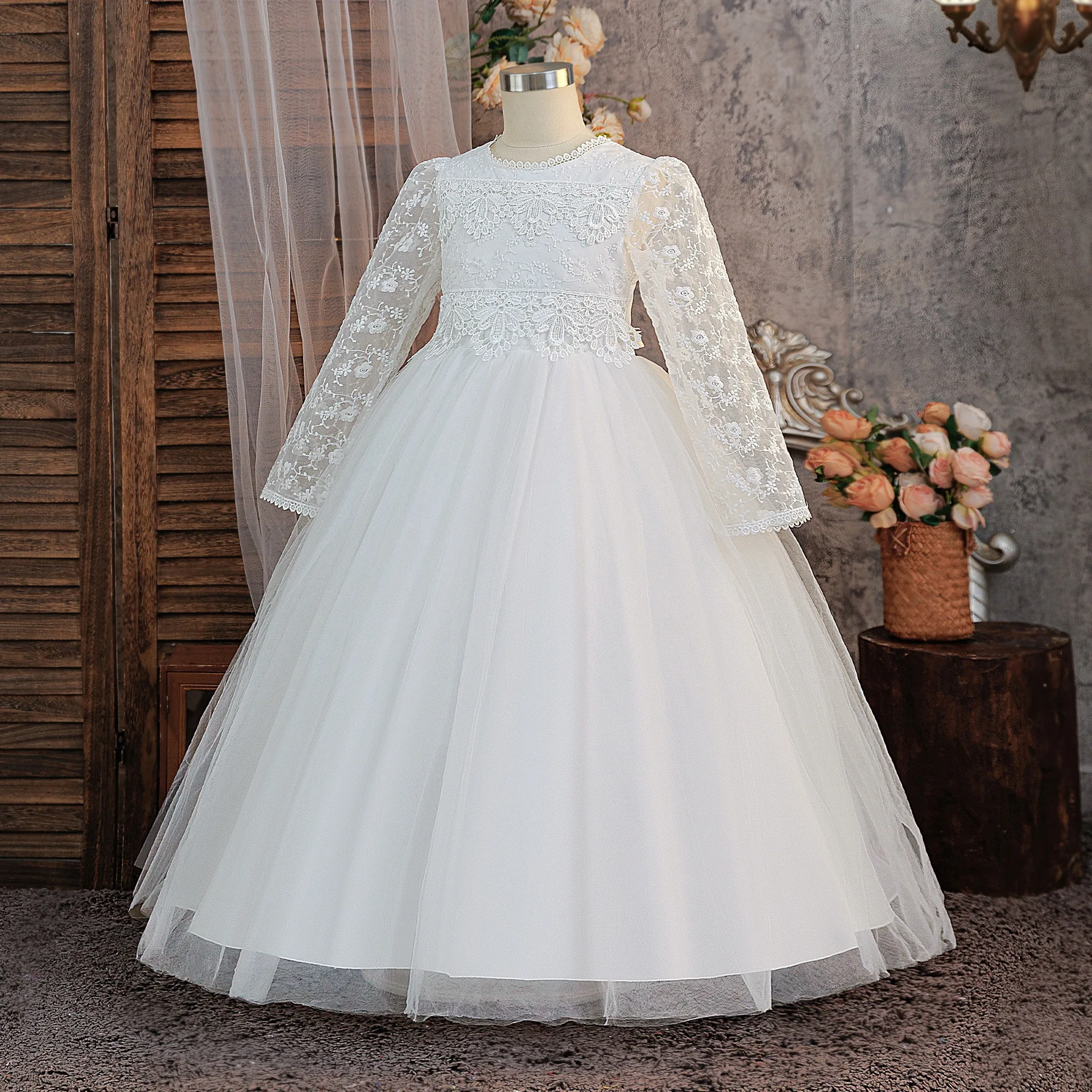 White Dress For Girls Elegant Ball Gown Birthday Party Wear Wedding Banquet First Communion Dress New Dress For Girls 3-14 Year
