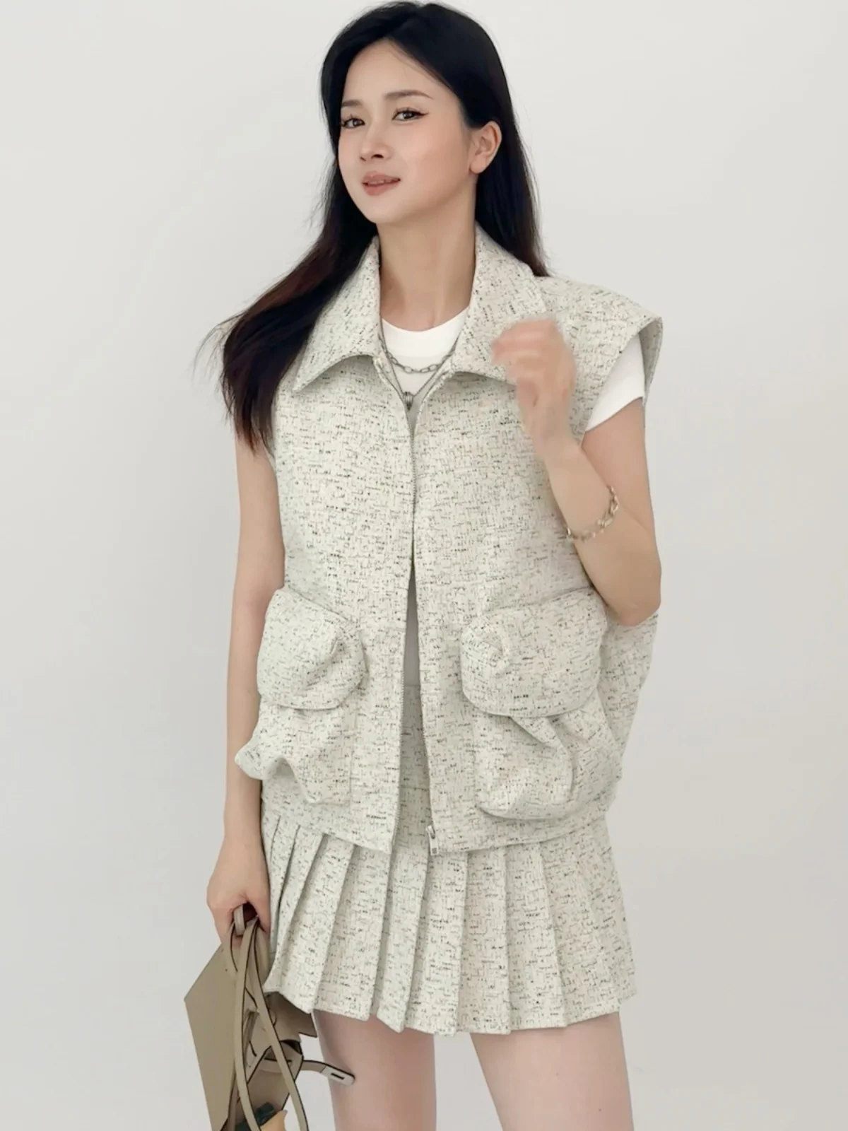 

Комплект из плиссированной юбки и жилета Sweet Sle от Easy the Label из хлопкового материала, осенняя коллекция для женщин, модные двухсекционные...