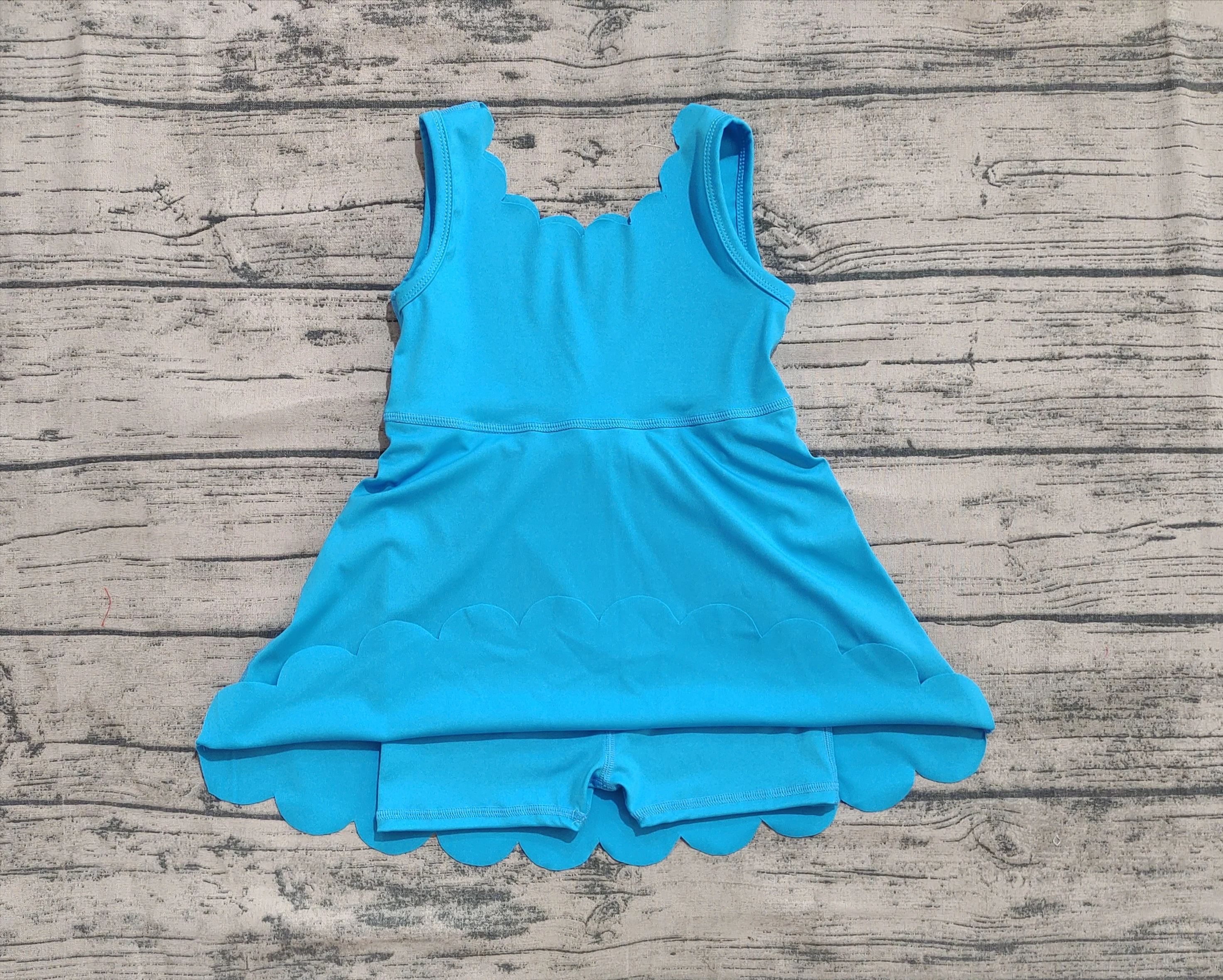 4.29 GSD2375 Pre-Order Kids Summer Clothes Sleeveless Baby Girls Yoga Blue Dresses Have Under Shorts