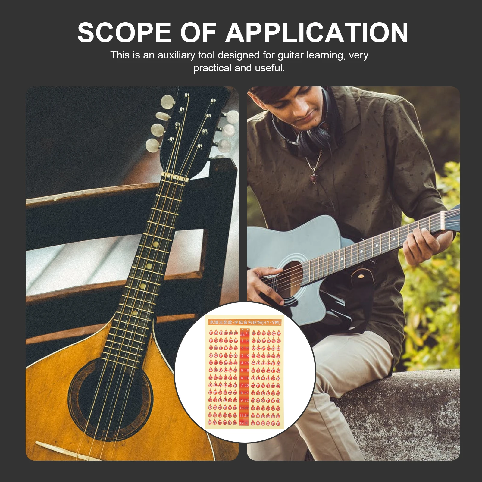 

2pcs Guitar Scale Stickers Fretboard Notes Labels Removable Portable Lightweight for Outdoor Guitar Tool