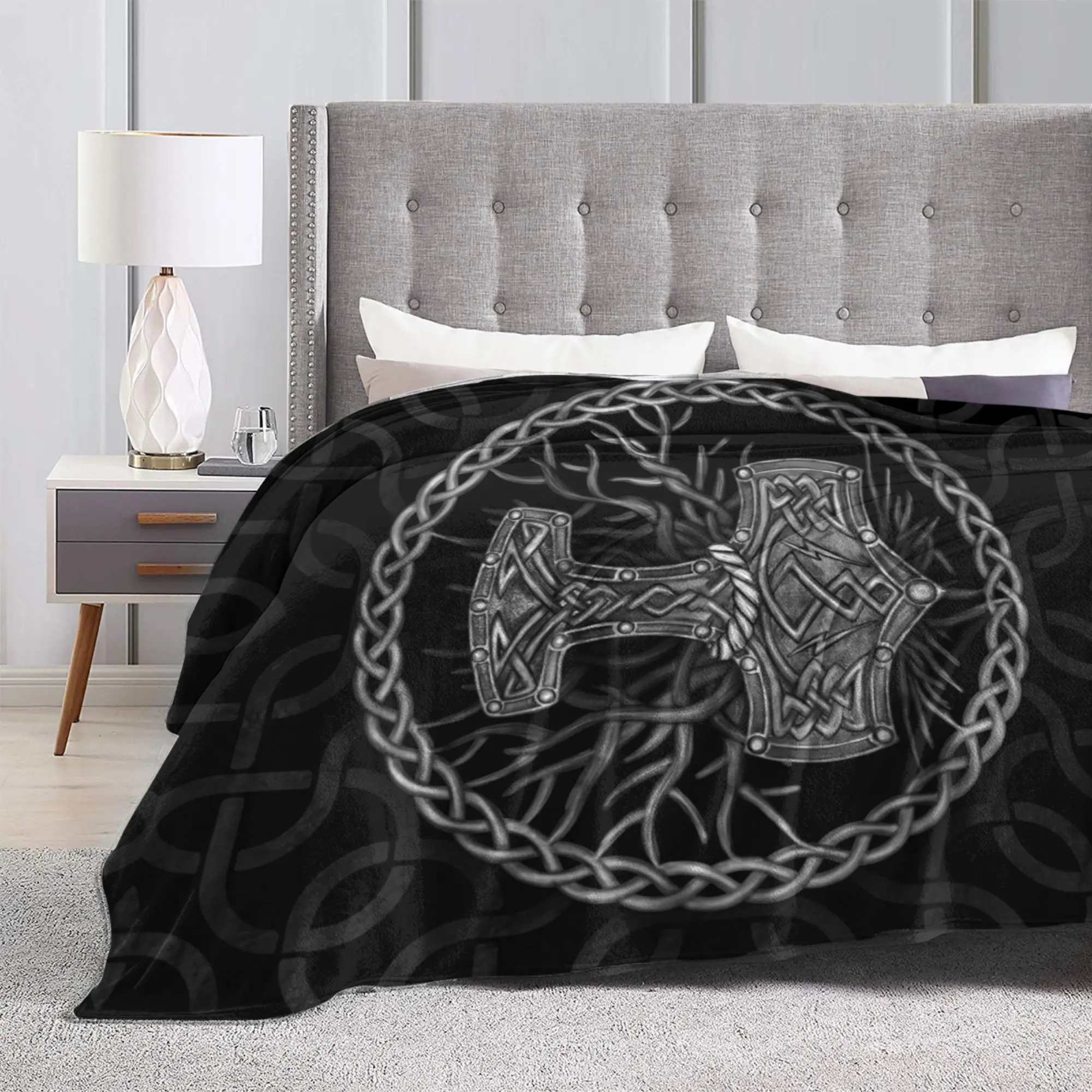 Mjolnir Tree of Life Blanket Coral Fleece Plush Air Conditioning Mystic  Multifunction Throw Blanket Bed Couch Plush Thin Quilt