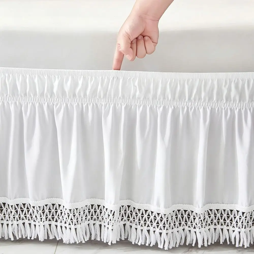 Solid Color Bed Skirts Wrinkle Resistant Breathable Bed Ruffles Wrap Comfortable Fade Resistant Tassel Bed Skirt