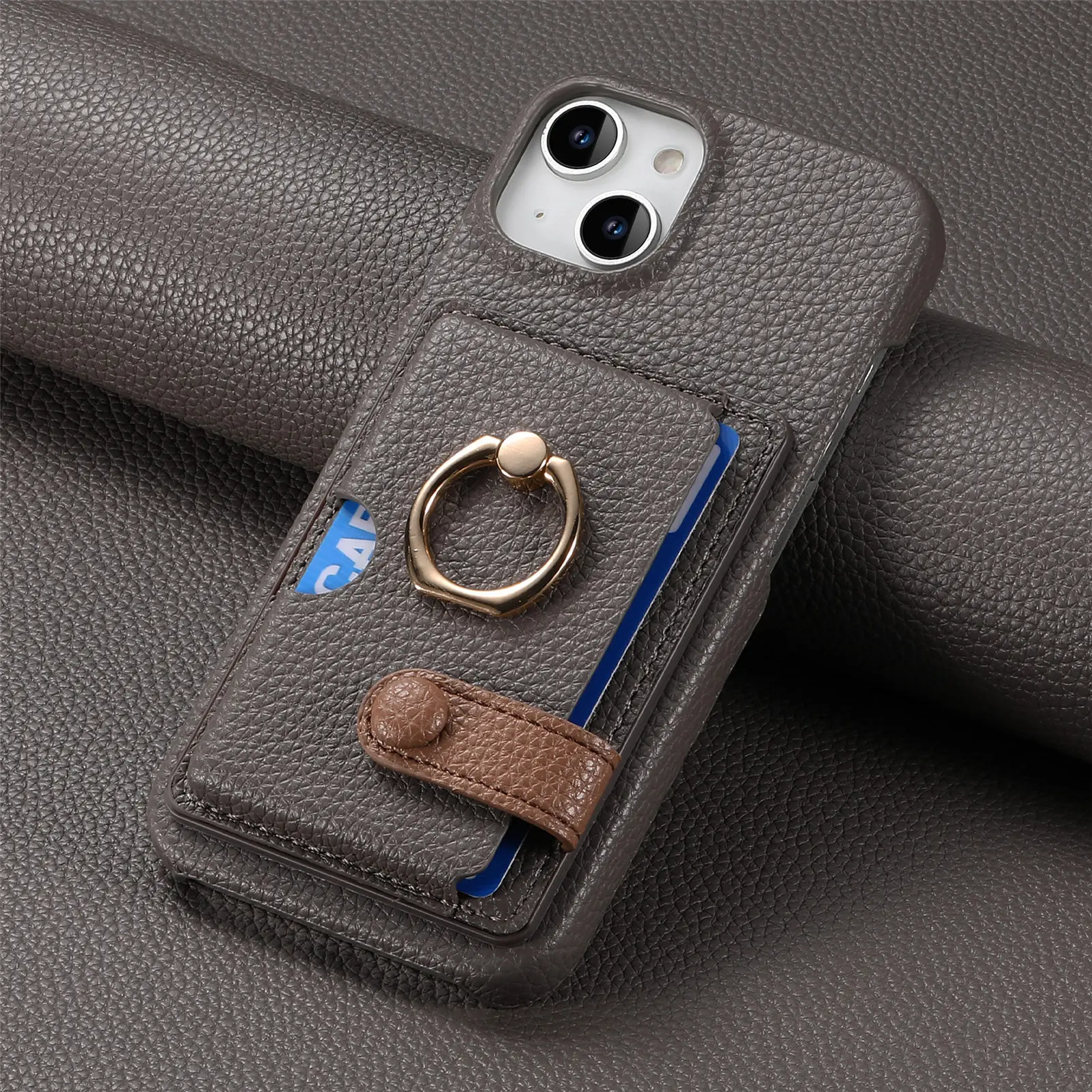 Leather Ring Support Phone Case for IPhone 17 Air 16E 18 16 15 14 13 12 11 Pro Max Plus Wallet with Card Holder Shockproof Cover