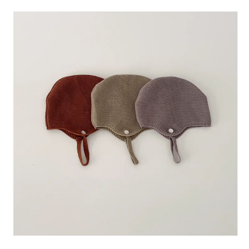 Corea Baby Hat autunno bambini cappello lavorato a maglia Solid neonato Beanie Pullover cappello per neonati ragazze ragazzi sottile protezione per le orecchie Cap