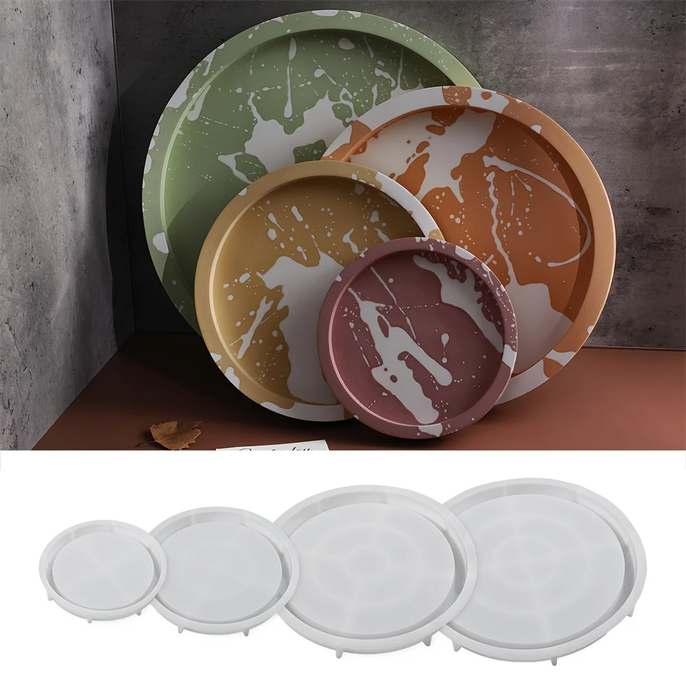 Round Cement Tray Silicone Mold DIY Handmade Round Storage Plate Molds Plaster Concrete Resin Coaster Casting Mould Home Decor