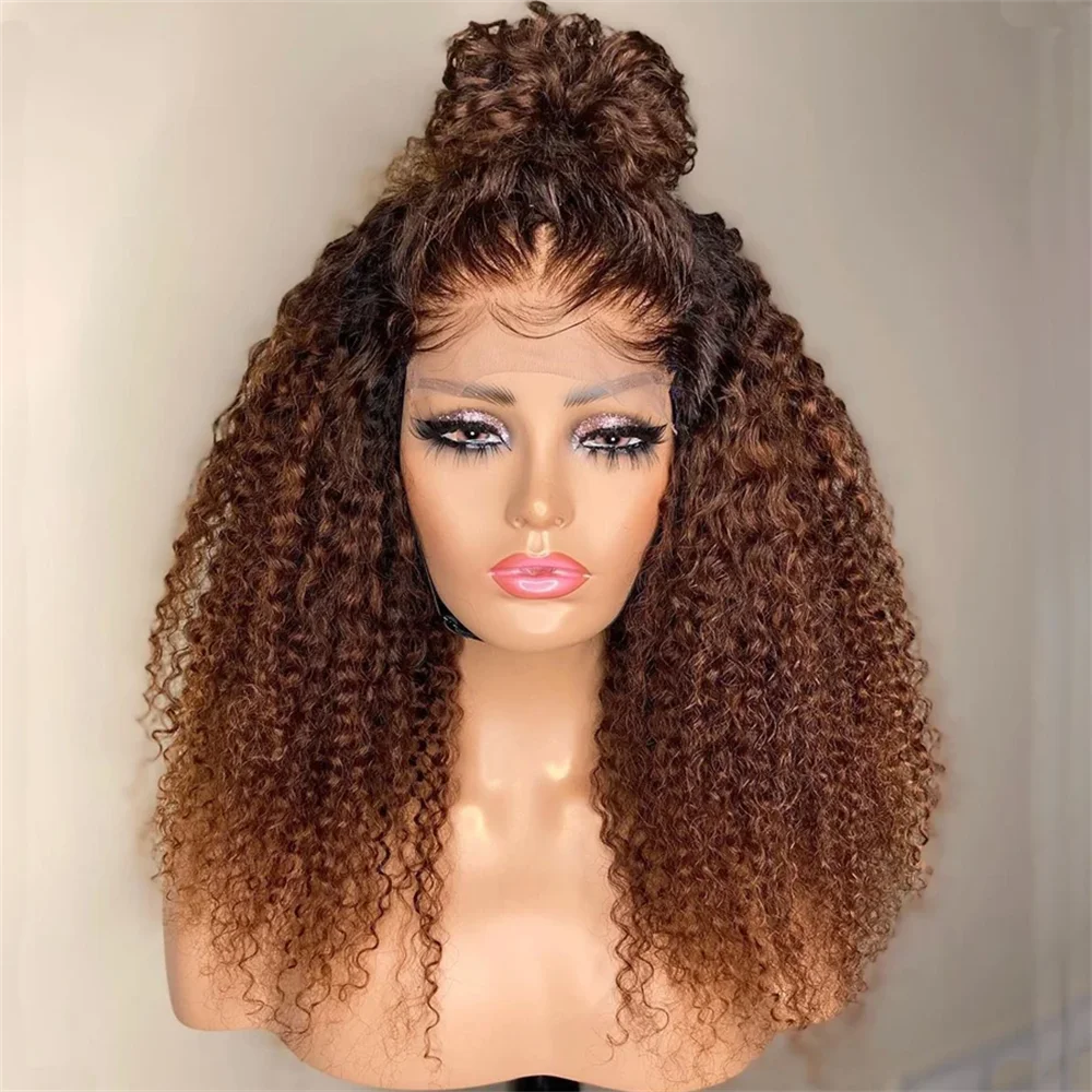 

Soft Glueless Preplucked 26inch 180Density Brown Kinky Curly Lace Front Wig For Women Natural Hairline Synthetic Baby Hair