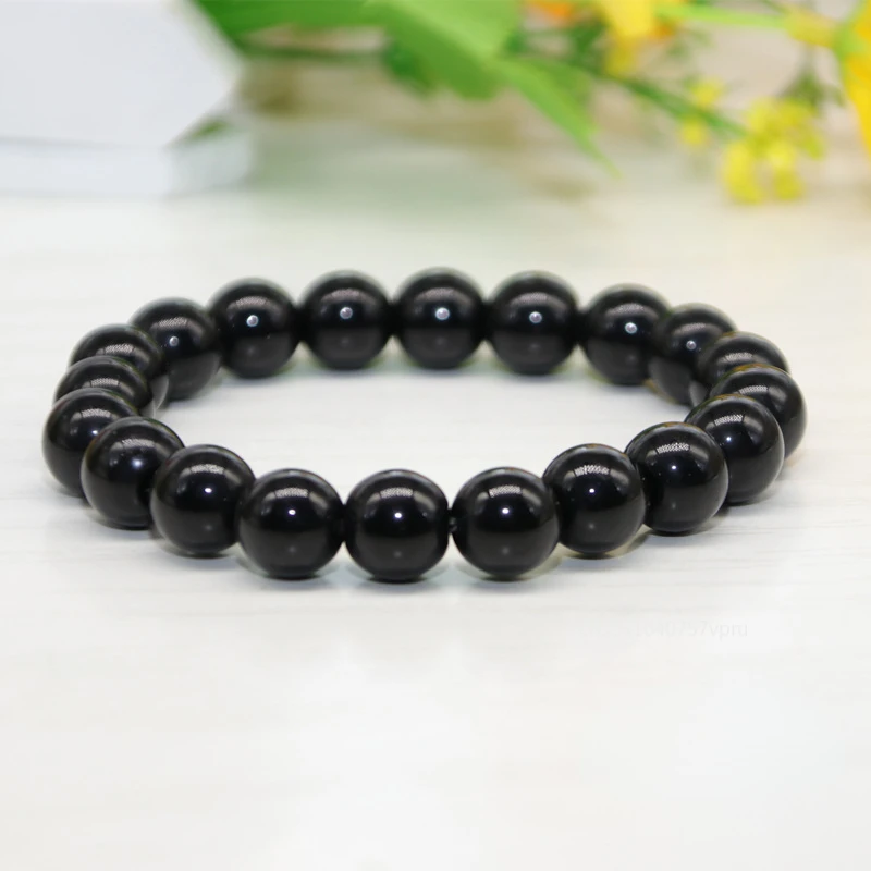 Pulsera Natural Turmalina Negra pulsera con dije de grafito cuentas redondas piedra curativa de cristal para mujer joyería regalo Pulsera Hombre