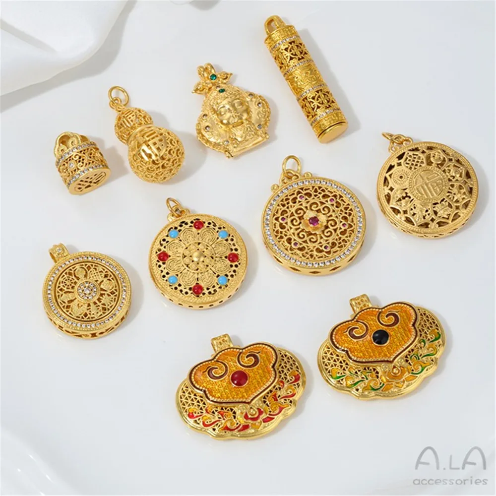 Sand Gold Accessories Inlaid Ruyi Incense Bag Fu Brand Eight Treasures Portable Gold Buddha Compass National Style Pendant