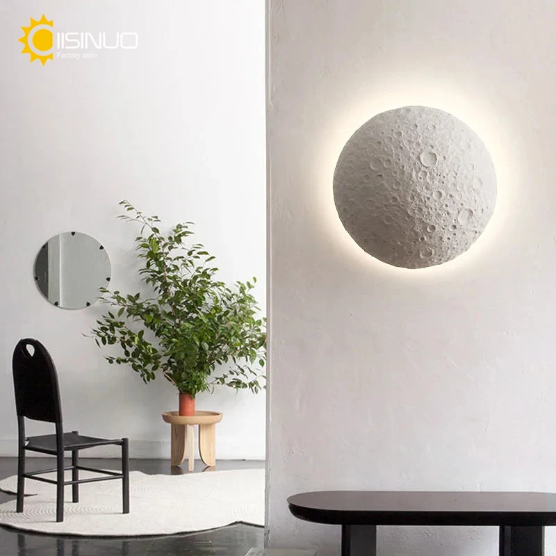 Creative Simulation Moon Wall Sconces White Cement Round Lamp 11.8inch Space Bump Crater Lighting Fixture for Indoor Living room