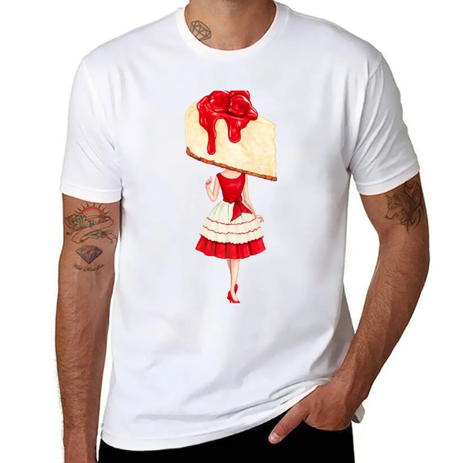

Cake Head Pin-Up : Cherry Cheesecake T-Shirt t shirt men 100% cotton luxury brand anime t shirts oversize T-Shirt