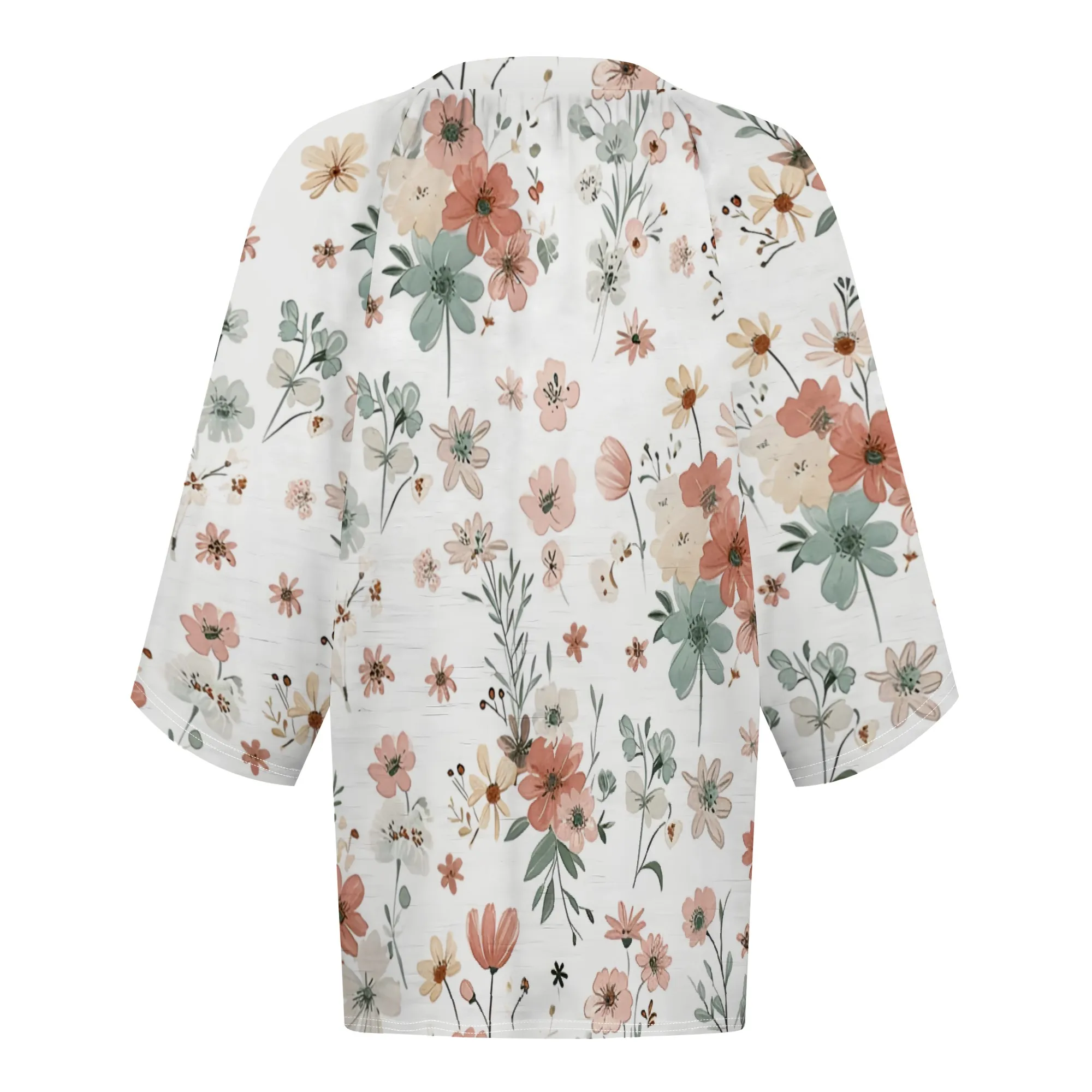 3/4 Length Sleeve Womens Little Dainty Flower Graphics Tops Summer V-Neck Blouses Tunic T-Shirts Dressy Casual