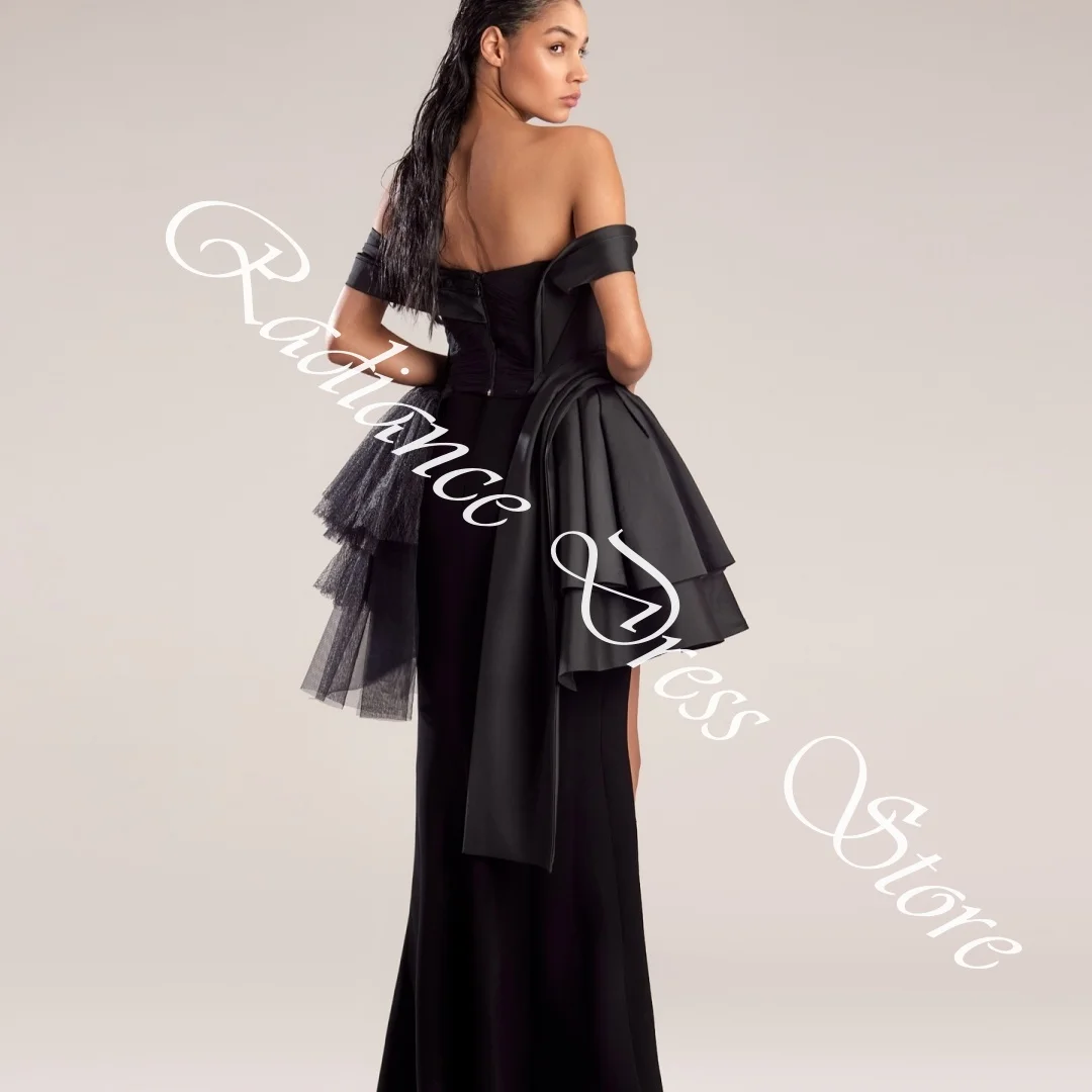 تخصيص رشيقة جيرسي مستقيم قبالة الكتف فساتين السهرة حمالة قصيرة الأكمام سستة الظهر لوحة القطار B #6