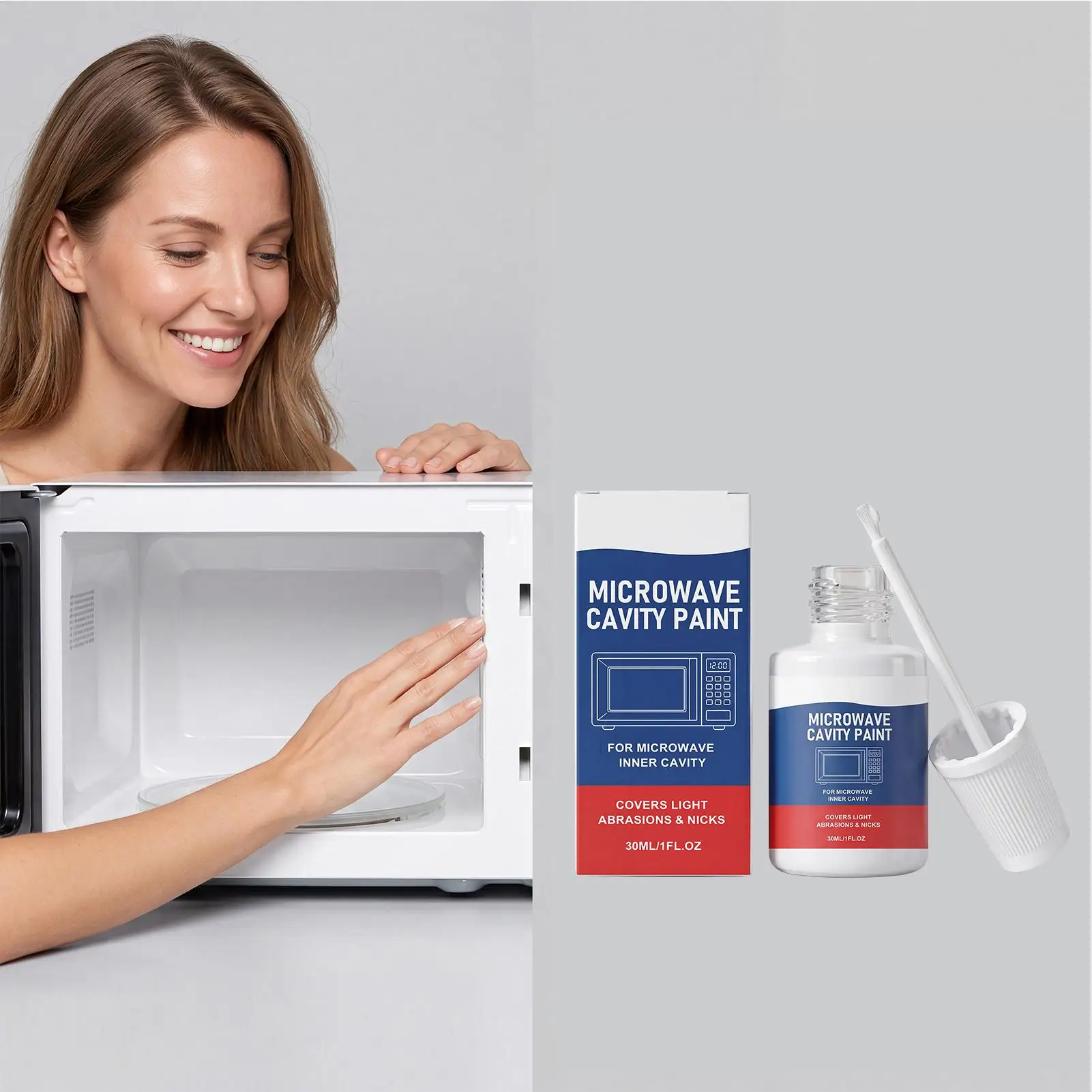 30ml Microwave Refinishing Paint W/Brush, Touch-Up Coating For Appliance Scratches, Durable White Paint For Home Kitchen Office