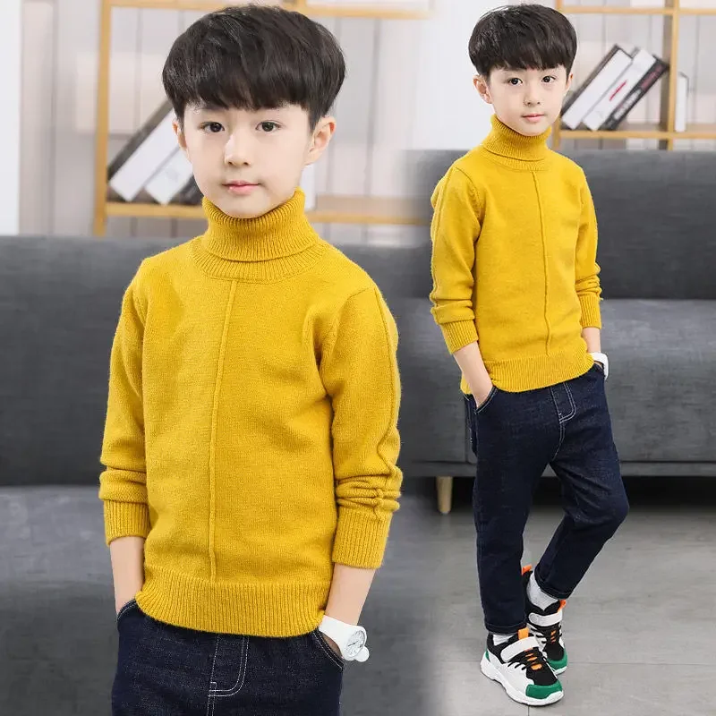 Boys Sweater Set Head Bottoming Shirt Padded and Thickened Winter 2023 New Children Korean High-neck Sweater