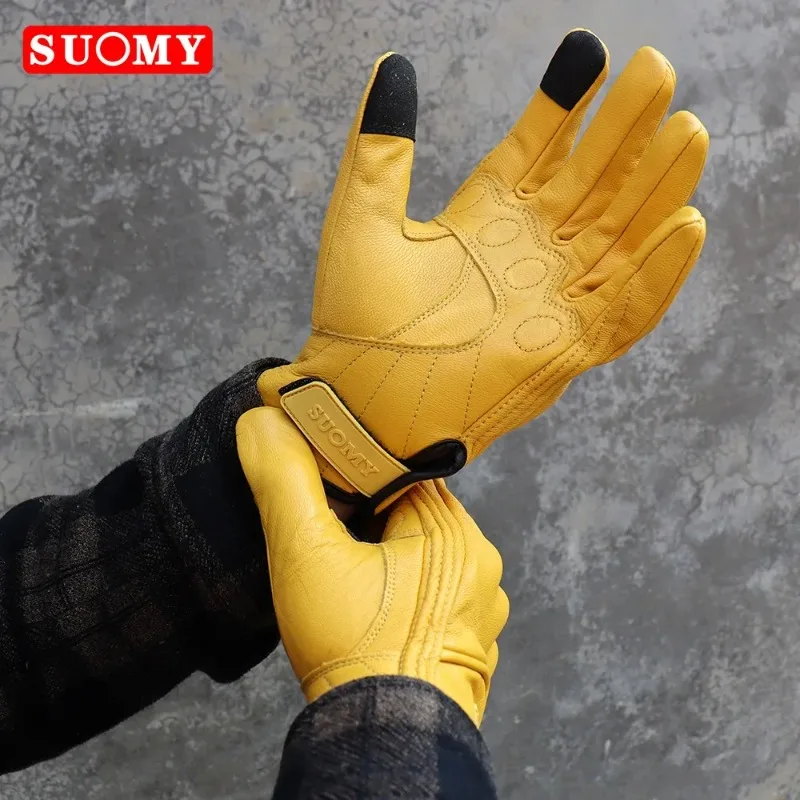 Motorcycle Gloves Men Women Touch Screen Motorcyclist Riding Gloves Retro Breathable Motorbike Motocross Gloves Yellow pink view 2