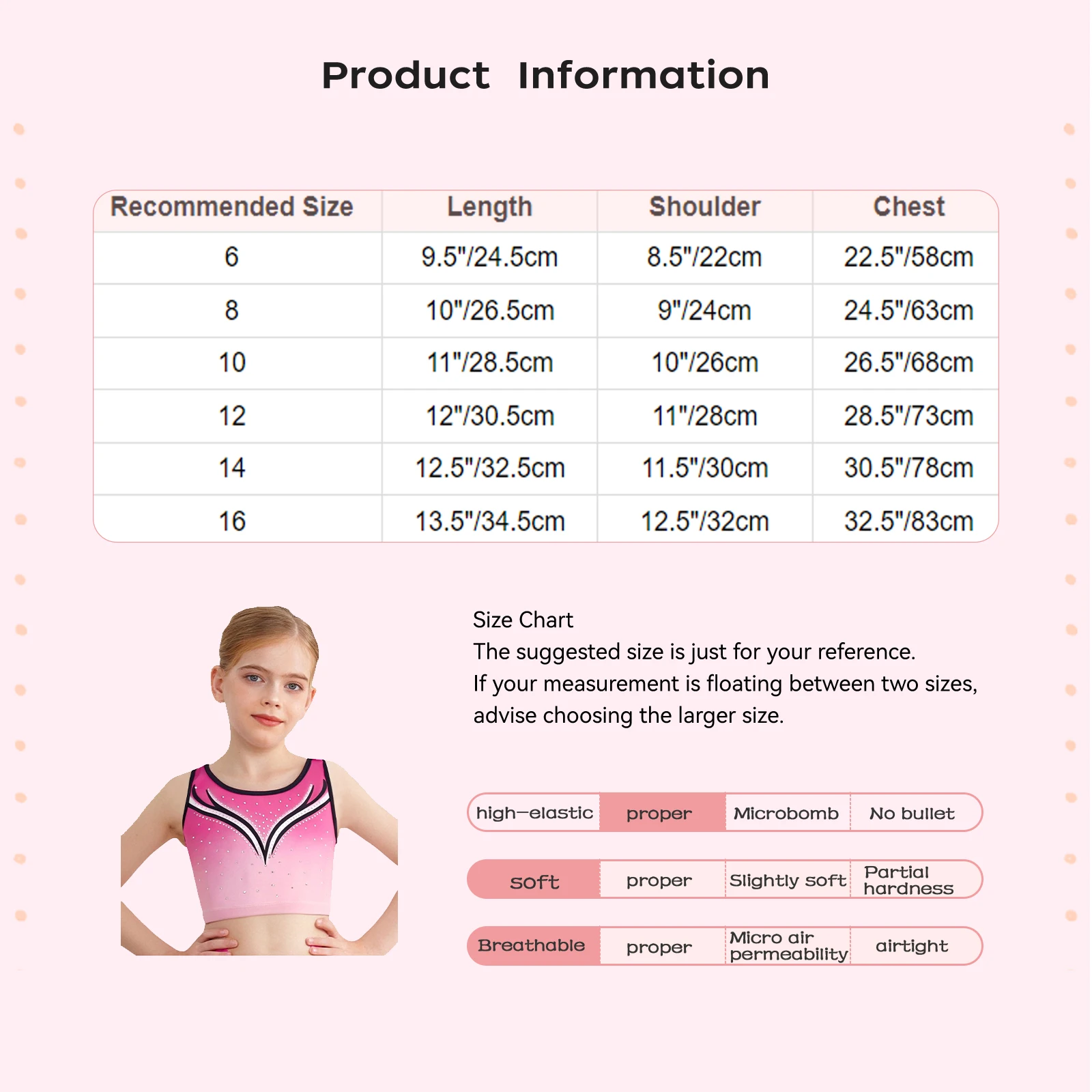 

Kids Girls Gymnastics Dance Vest Round Neck Sleeveless Sparkling Rhinestones Gradient Crop Top for Ballet Ice Skating Dance