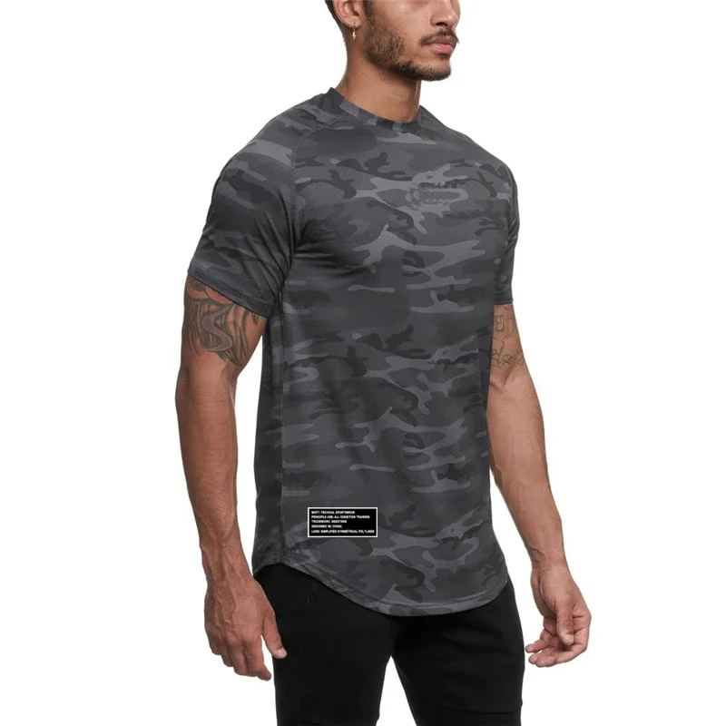 Camouflage Mesh Atmungsaktive Quick Dry Shirts Herren Fitness T-shirts Gym Bodybuilding Kurzarm Kleidung Workout Muskel Trikots
