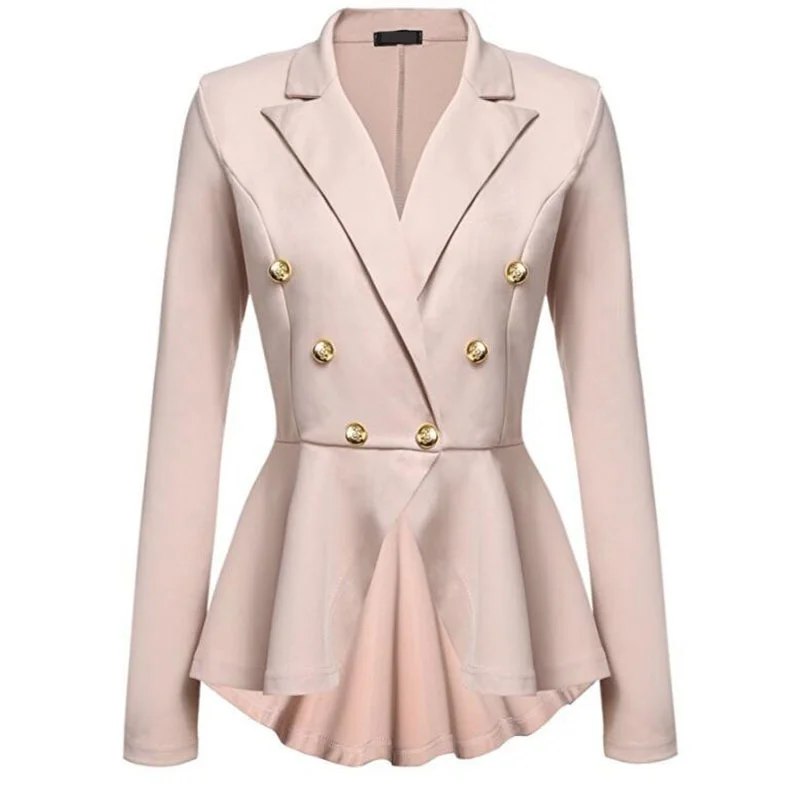 Chaqueta de traje corto de doble botonadura para mujer, botón de Metal, manga larga, Delgado, elegante, temperamento, nuevo, otoño