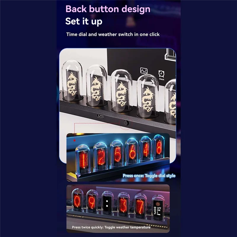 

A26I-LED Nixie трубчатые часы IPS цветной экран цифровые часы DIY аналоговые цифровые трубки Wi-Fi время настольные настольные цифровые часы