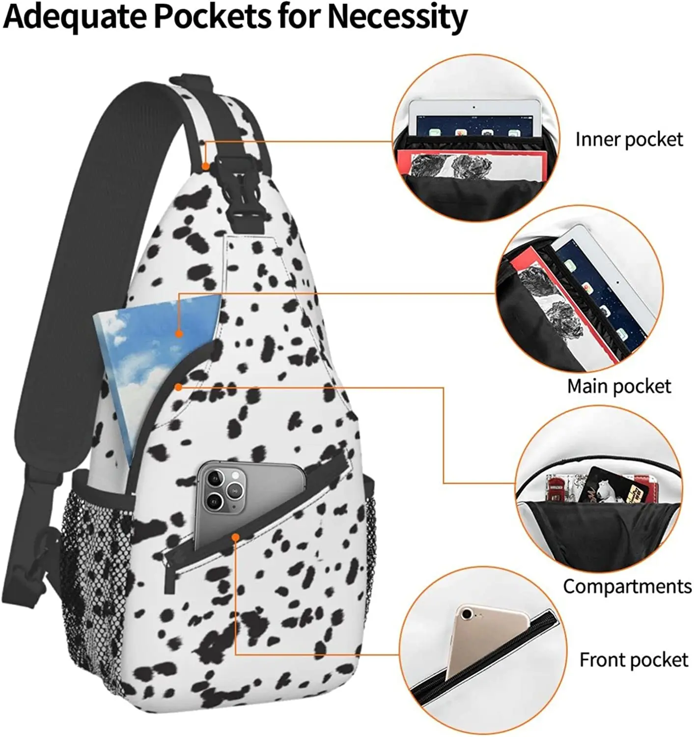 Dálmata-mochila cruzada con estampado de perro para hombre y mujer, bolso de hombro para viaje, senderismo y pecho, bolsa de día