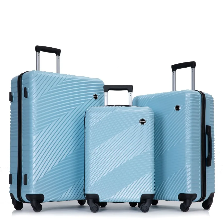 

3 Piece Luggage Sets PC+ABS Lightweight Suitcase with Two Hooks Spinner Wheels 20 24 28 Aqua Blue