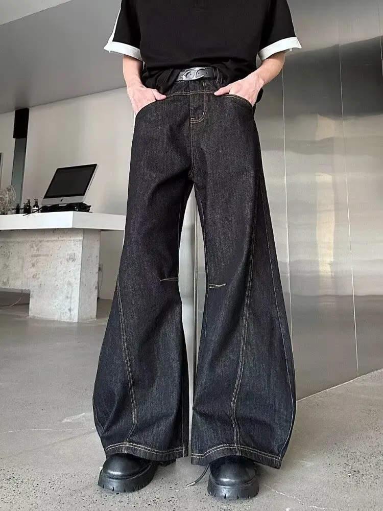 2026 Ropa Y2K Fashion Patchwork Black Baggy Casual Flared Jeans Pants For Men Clothing Straight Cotton Long Trousers Moda Hombre