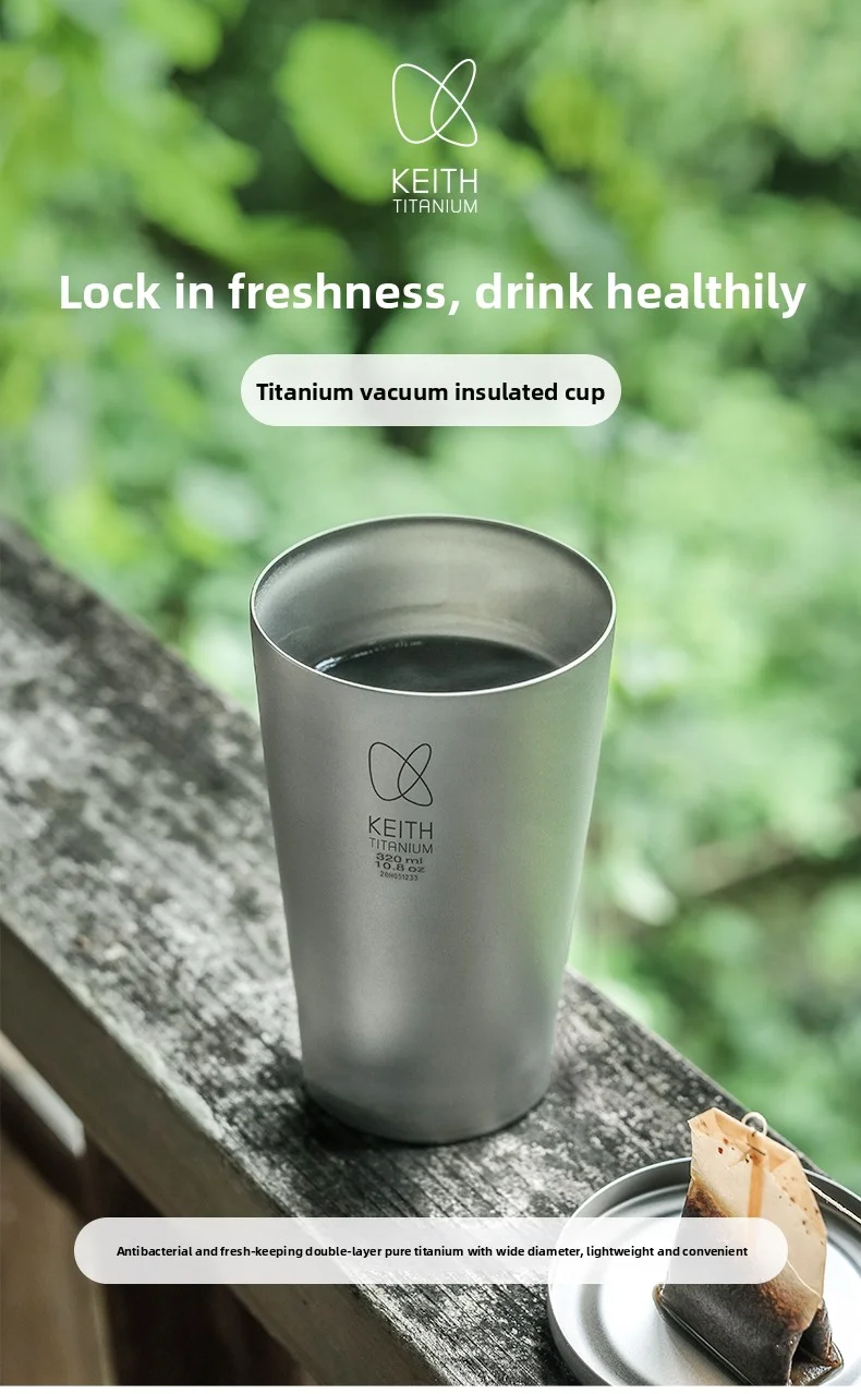 KEITH Reiner Titan Doppelwandiger Vakuumisolierter Becher 320ml Plastikfreier Becher für Kaffee Bier Büro Camping – Detail 2