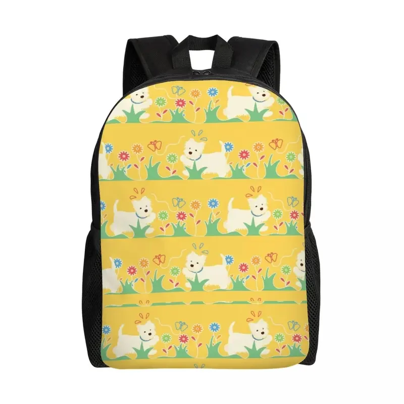 West Highland White Terrier Playing With Butterfly Travel Backpack School Laptop Bookbag Westie Dog College Student Daypack Bags