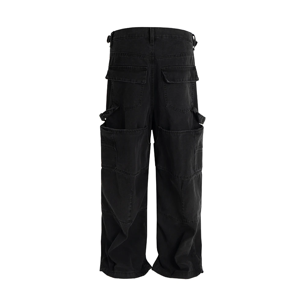 خمر غسلها حلقة مزدوجة جيب كبير صورة ظلية السراويل البضائع غير رسمية للرجال مستقيم الهيب هوب روبا هومبر السراويل الفضفاضة