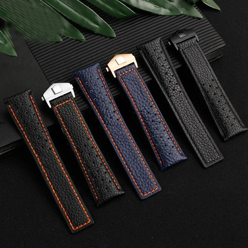 Tali Jam Tangan Kulit Asli untuk TAG Heuer MONACO CARRERA CAW211R/P Gelang Jam Tali Kulit Sapi Cetak Leci Gelang Pria 22Mm