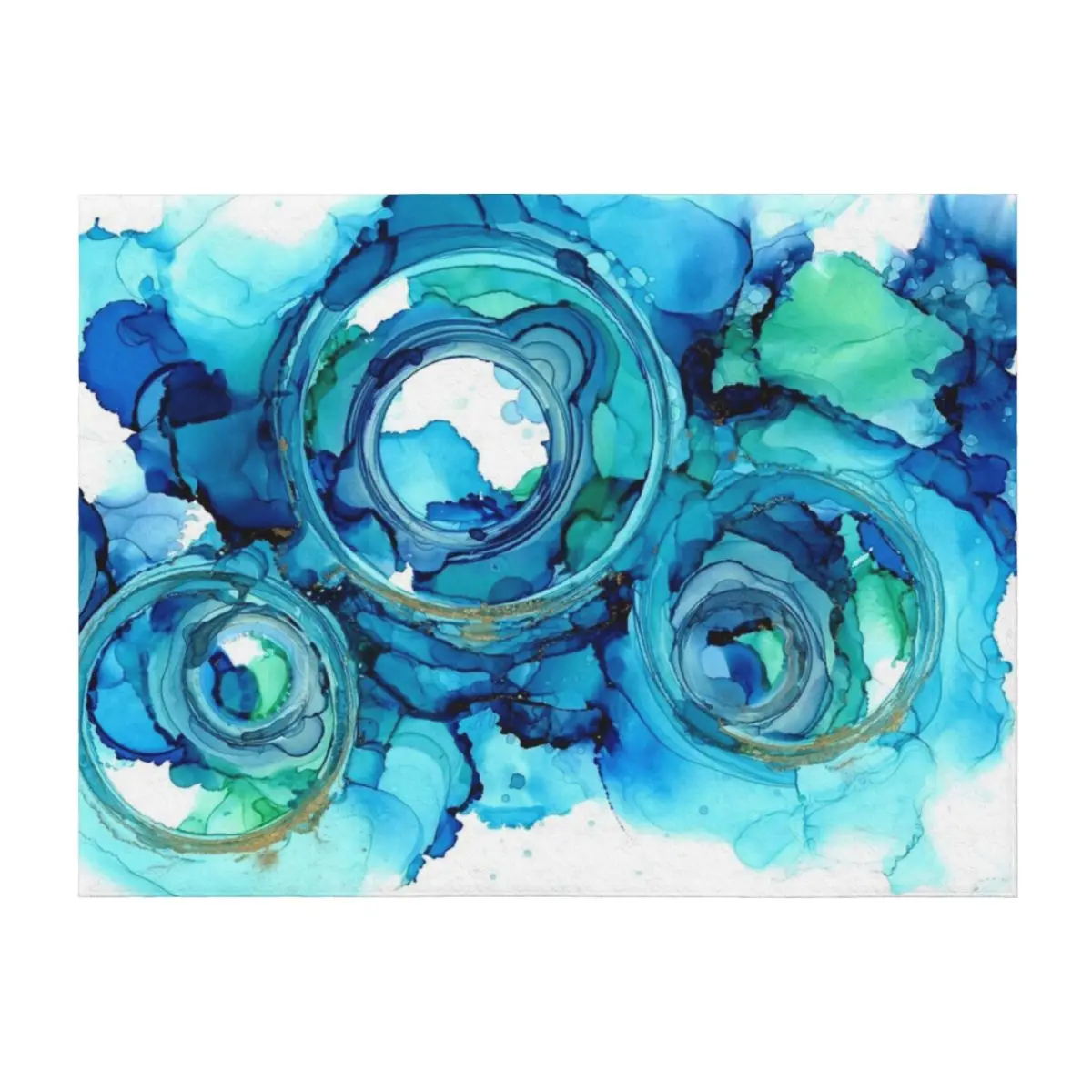 

Bright Blue, Turquoise and Gold Alcohol Ink Rings Throw Blanket Soft Multi-Purpose Warm Blankets Sofas Of Decoration Blankets