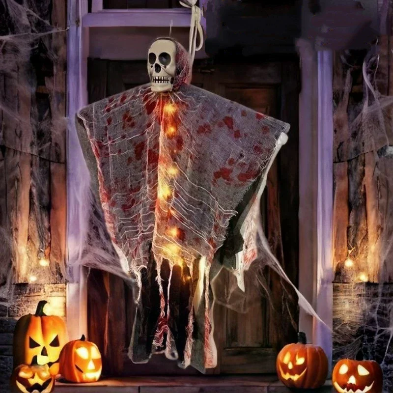 Esqueleto colgante de Halloween, adorno brillante de fantasma, accesorios de terror para decoraciones de Casa Encantada, creación de ambiente de fiesta