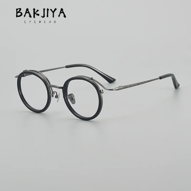 Vintage Handmade Acetate Titanium Round Optical Glasses Frame Ultra Light Men Women Myopia Prescription Eyeglasses Full Eyewear