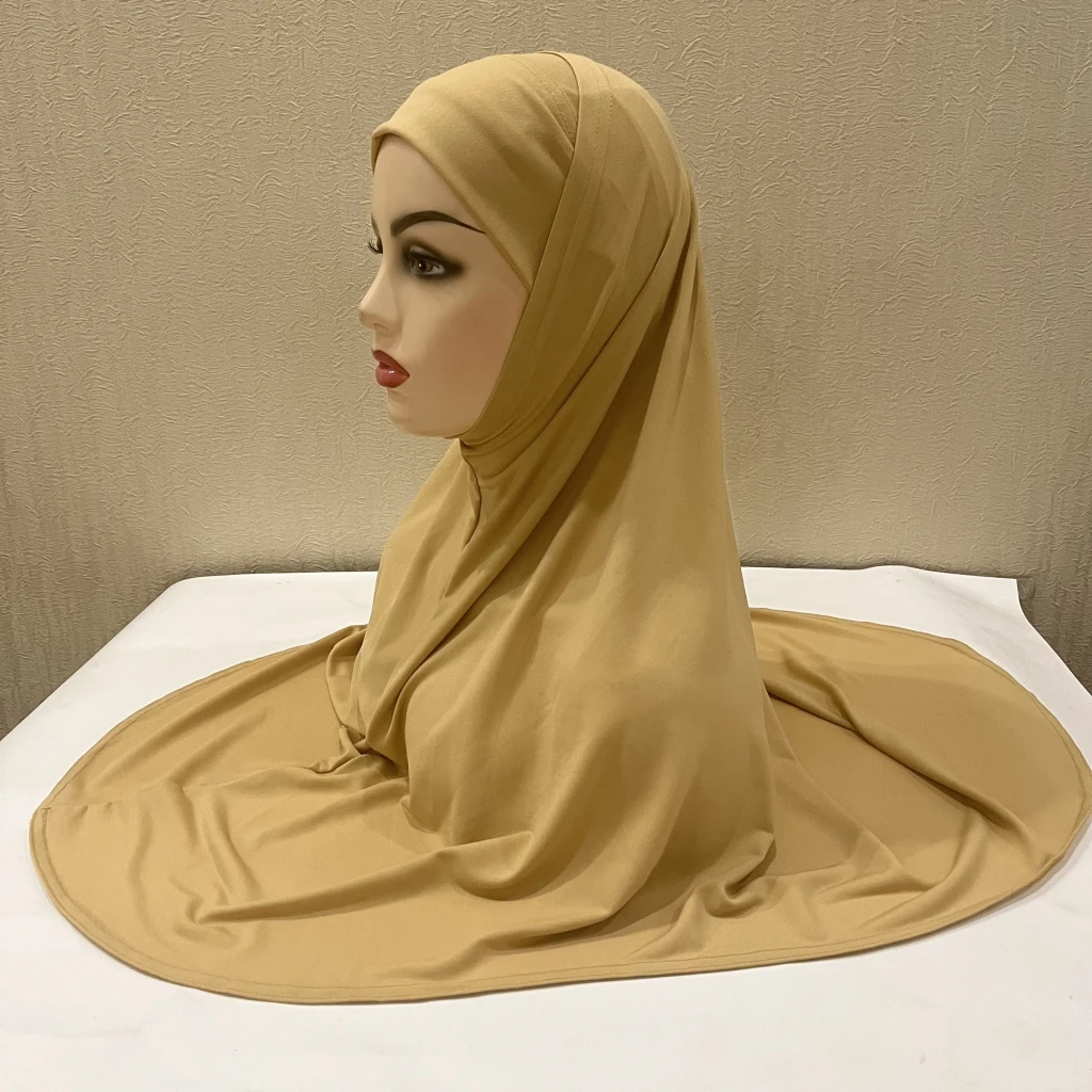 H292 Plain Lycra two pieces pray hijab outside hijabi with underscarf muslim scarf islamic headscarf hat armia pull on headwrap