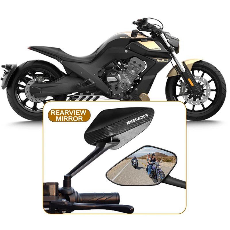 Rearview Mirror Adjustable Carbon Fiber Motorcycle Convex Mirrors 8mm For BENDA Chinchilla 300 450 Rock300 LFS700 LFC700 2024