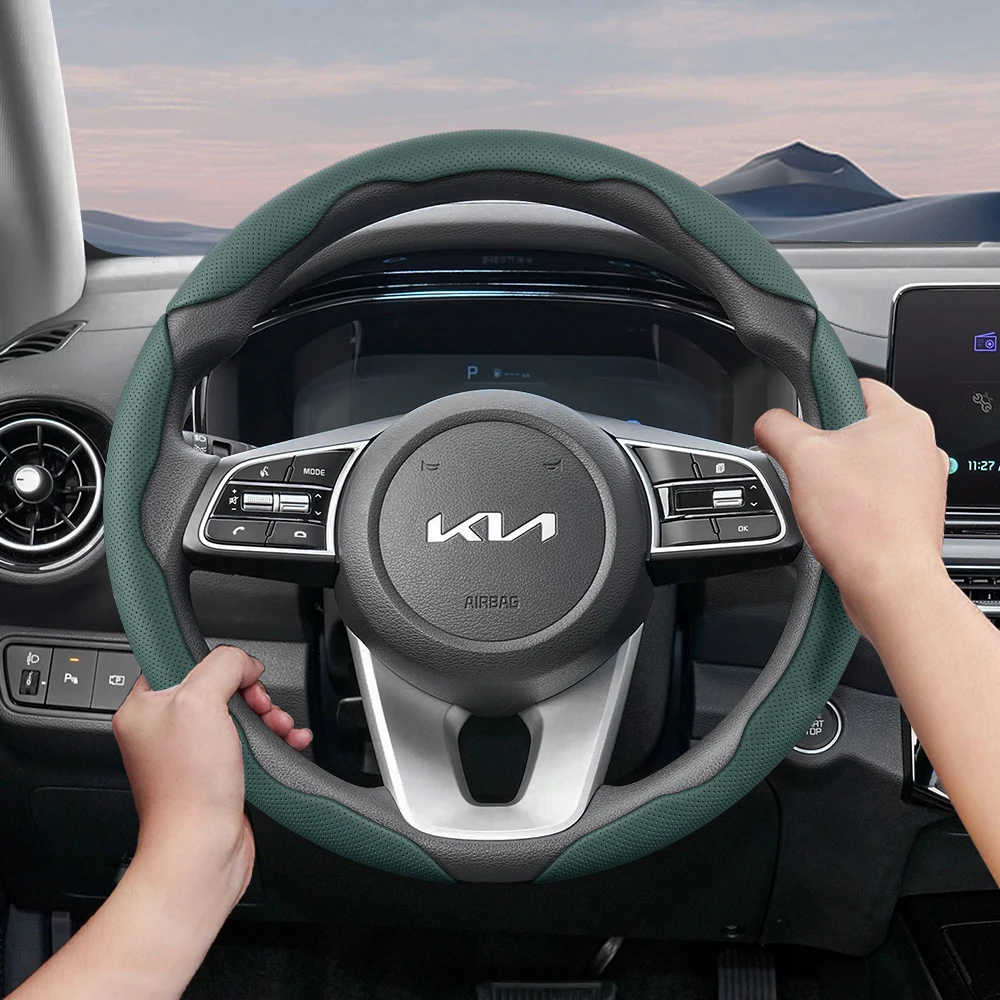 

Suitable for Kia Breathable Leather Steering Wheel Cover Segmented Ceed Picanto Sportage optima Ev3 Rio 3 Cerato Stonic Niro K3