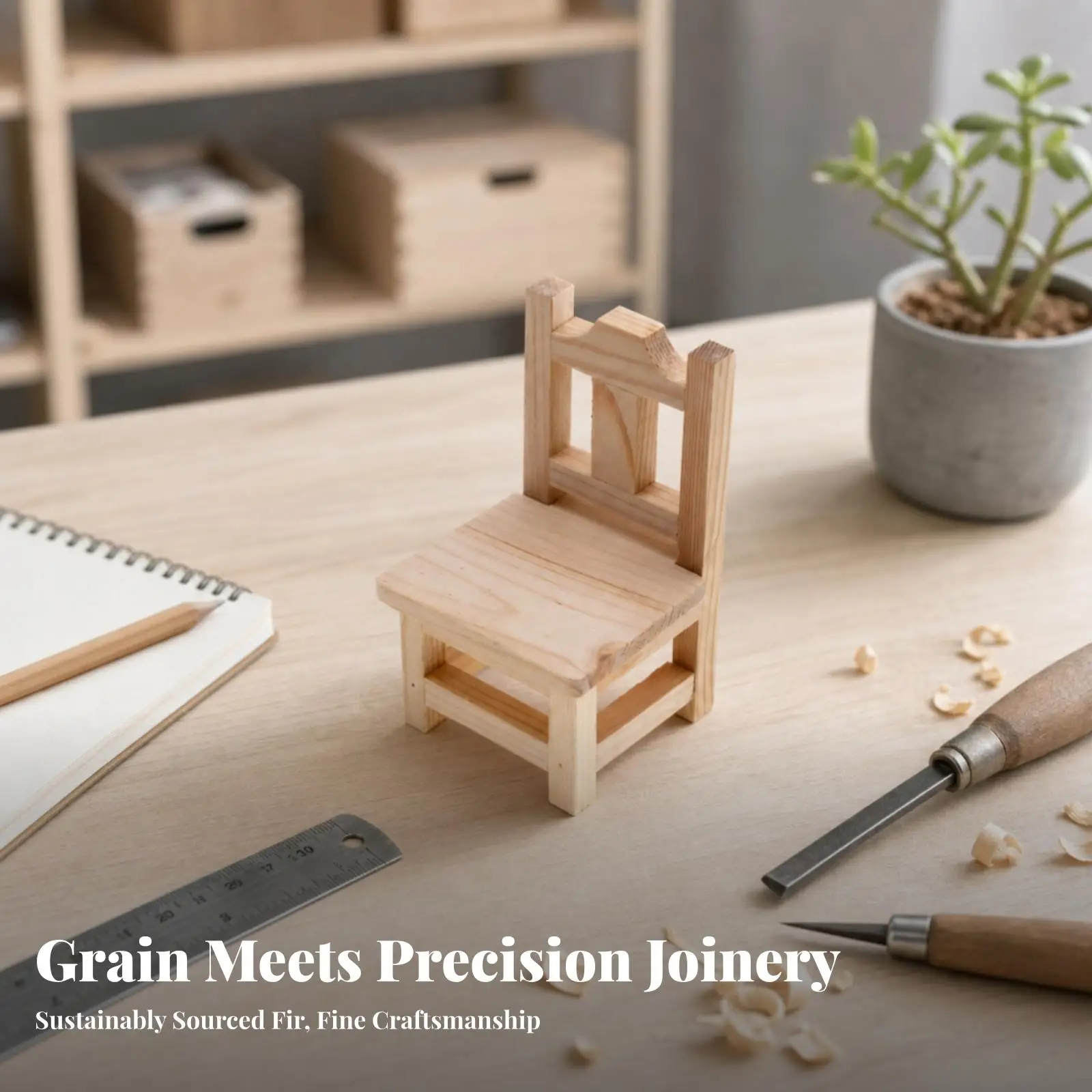 Wooden Miniature Chair with Backrest for Dollhouse Seating Natural Square Stool for Craft Diorama Props
