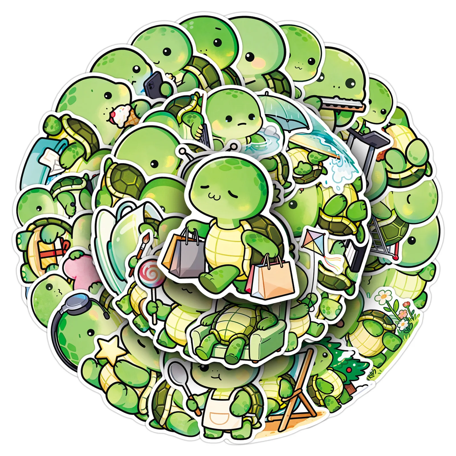 50Pcs Cute Cartoon Turtle Waterproof Stickers, DIY Decals for Water Bottles, Laptop, Phone & Journal Decor