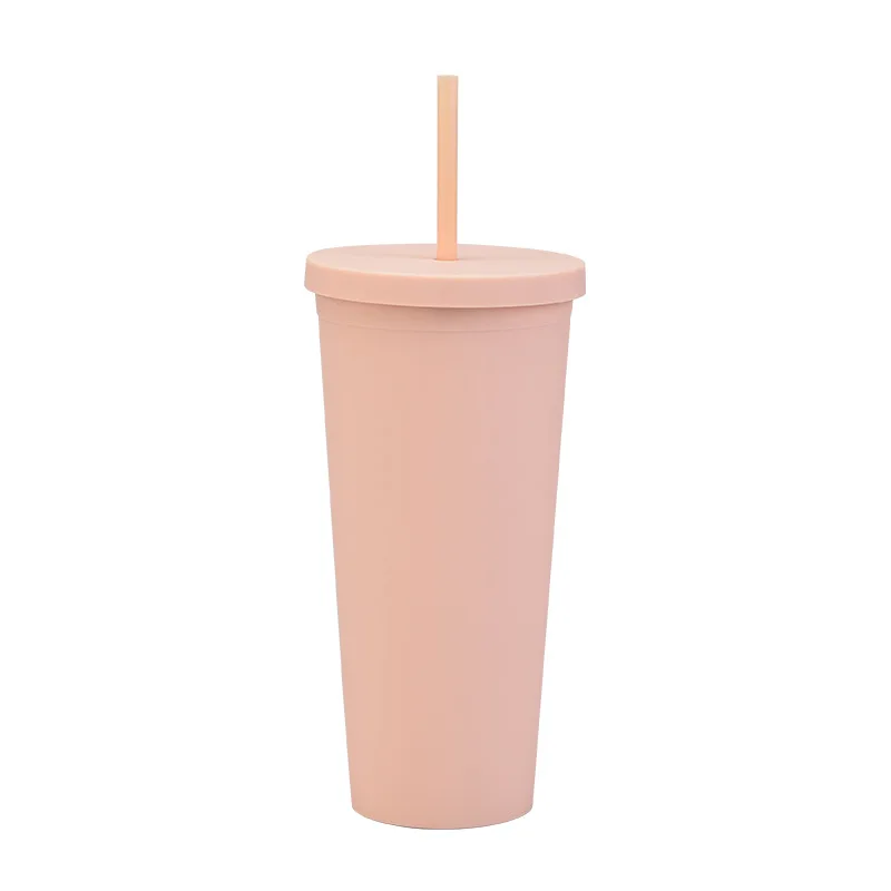 Double-Layer Plastic Cup, Environmental Protection, Large Capacity, Outdoor Frosted Handy, American Cup, 700ml, 22oz