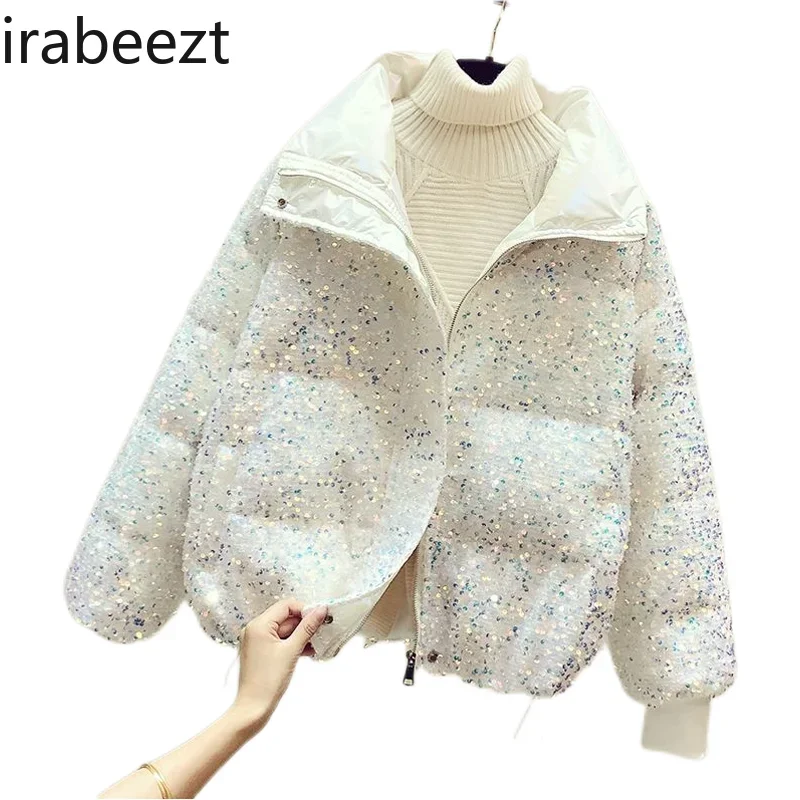 Sequin Down Cotton-padded Tops Women 2024 New Trend Winter Short Женская Куртка Зимняя Thick Coat Women Winter Jacket