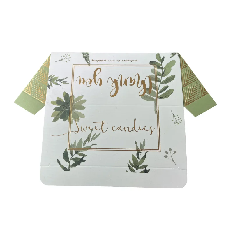 10/20Pcs Green Leaf Triangle Candy Box Wedding Biscuit Favor Gift Packaging Box With Ribbon Engagement Birthday Party Decoration