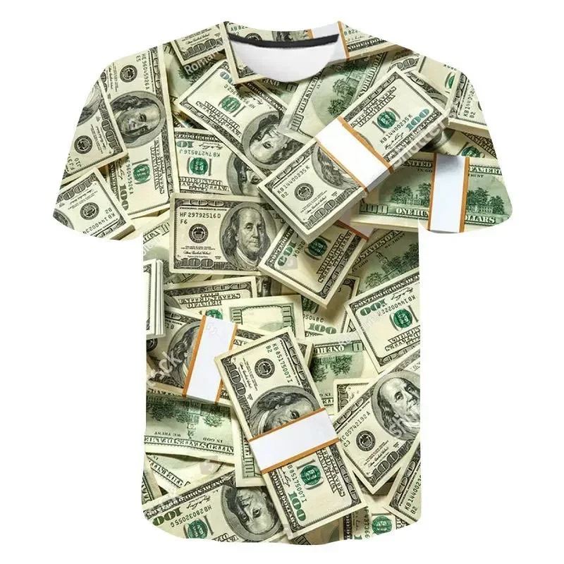 Summer Interest USD Fashion 3D Printed Graphic T Shirts Tops Funny Dollar Pattern Round Neck Streetwear Men Casual Short Sleeve