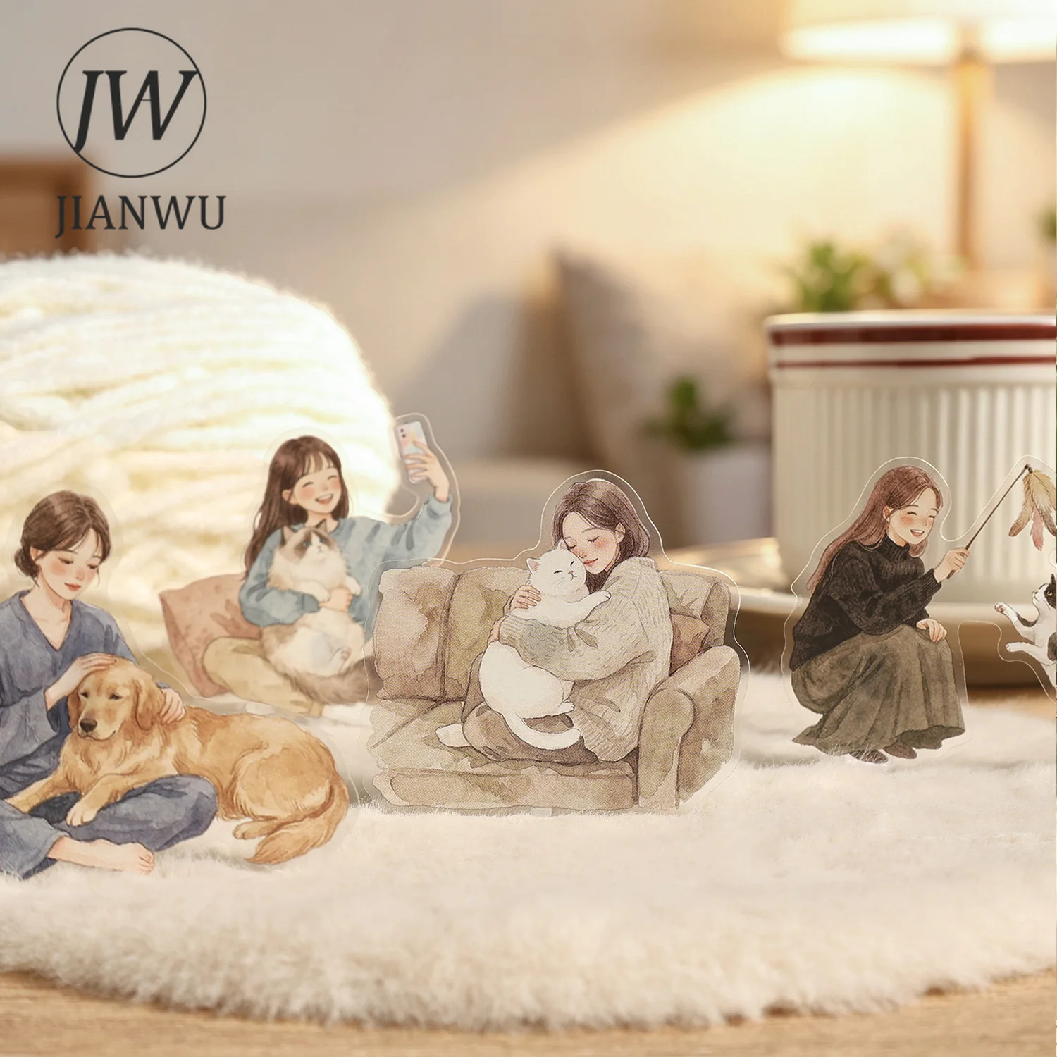 JIANWU Cute Girl Character Life Landscape Material Collage Scrapbooking PET Sticker Creative DIY Journal Stationery