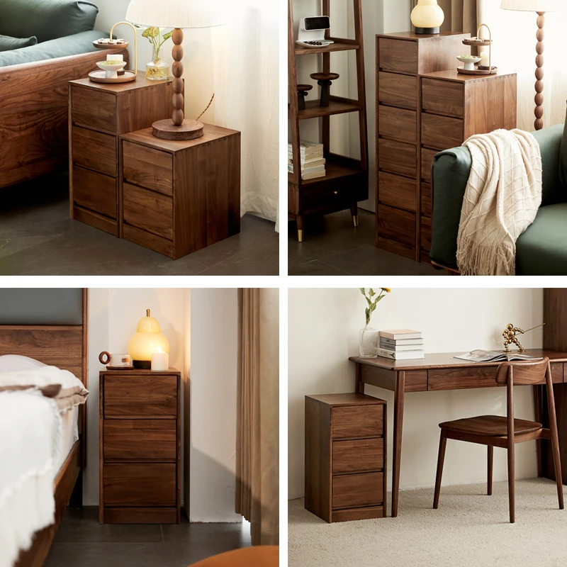 Walnut solid wood bedside table household living room storage combination cabinet