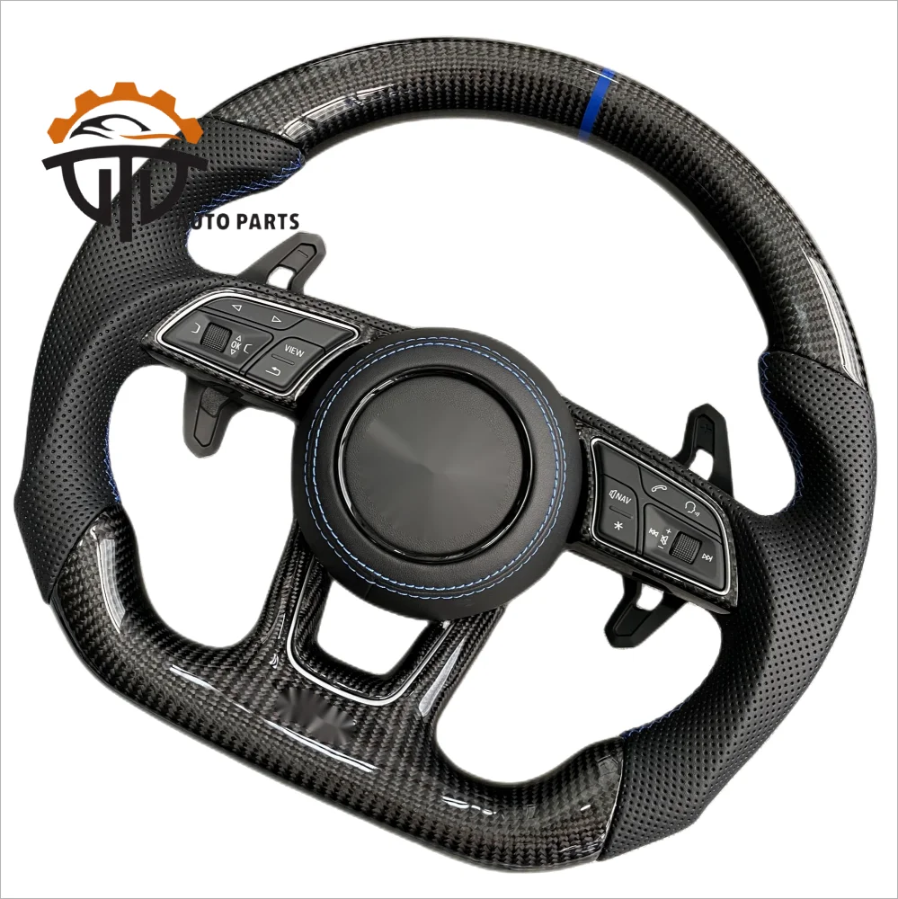 Car Suppliers Glossy Carbon Fiber Steering Wheel With Perforated Leather For Audi RS3 RS4 RS5