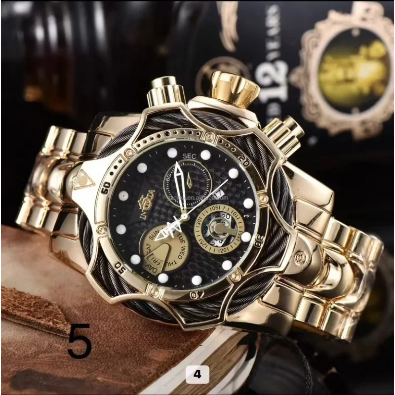 New Fashion Three Eyes Circle Design Personalized Large Dial Steel Band Sports Wristwatch Outgoing INVICTO Luxury Quartz Watches