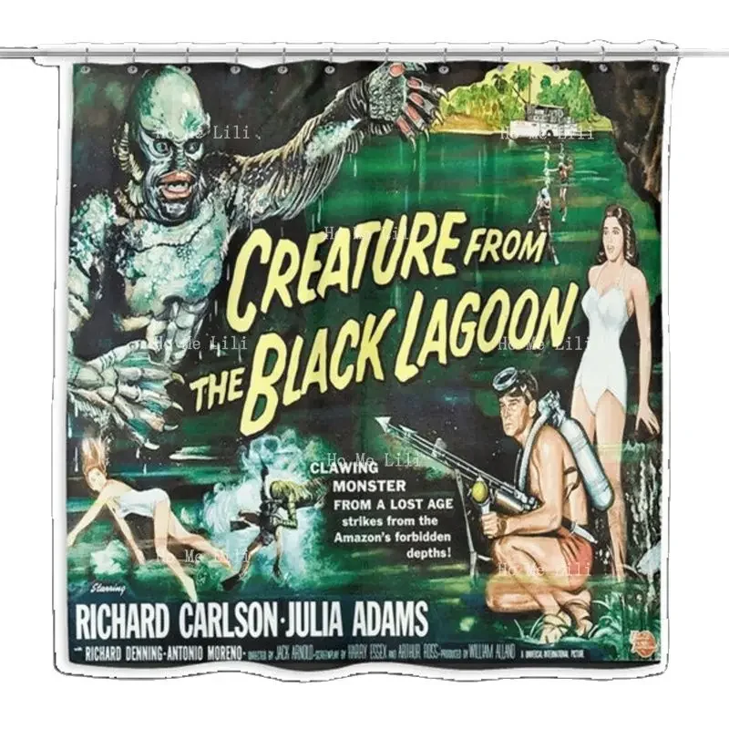 Creature From The Black Lagoon Horror Movie Monster Film Retro Shower Curtain Bath Decor Christmas Gift